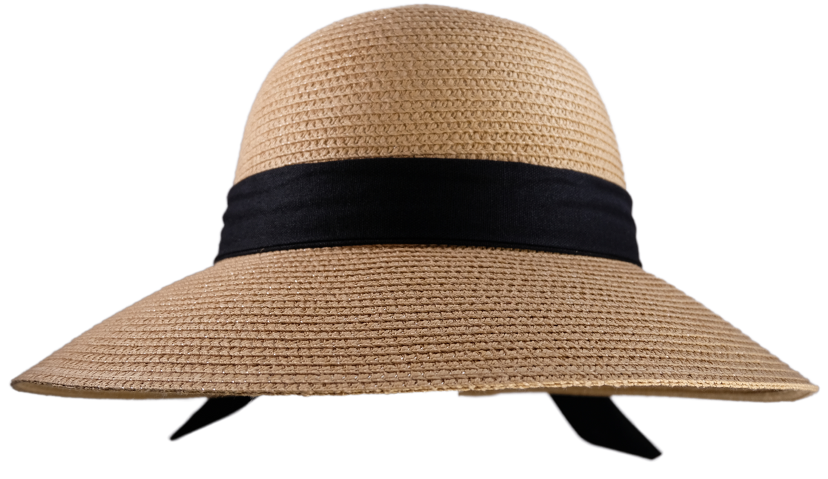 Tan Straw Hat Black Band Sunhat Beach Day Garden Frayed Hem Fringe Edge NWT Women main image 2